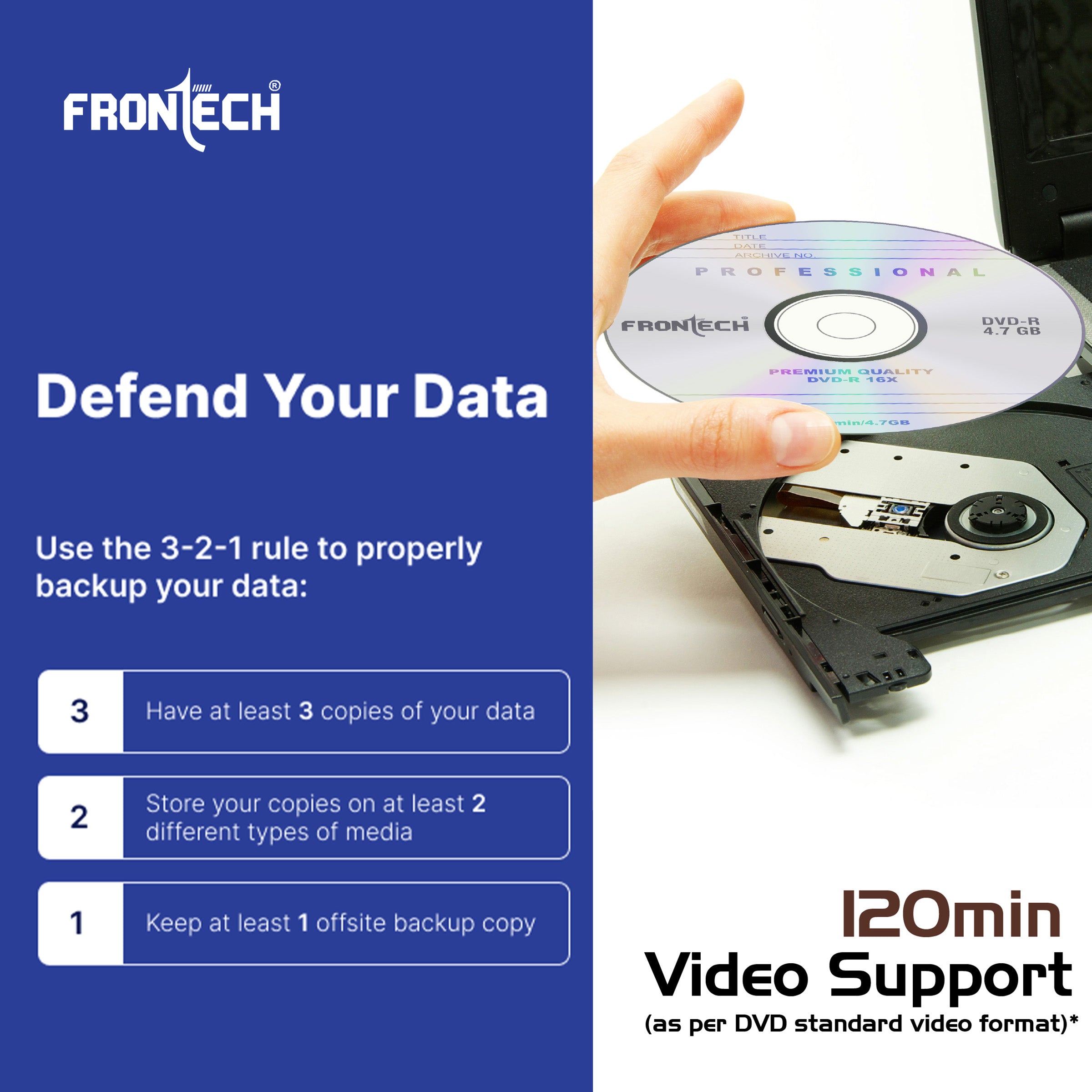 Frontech Professional DVD 4.7GB Media 120 Mins 16X Multi Speed - Pack of 50 (DVD-0003) Frontech Professional DVD 4.7GB Media 120 Mins 16X Multi Speed - Pack of 50 (DVD-0003)